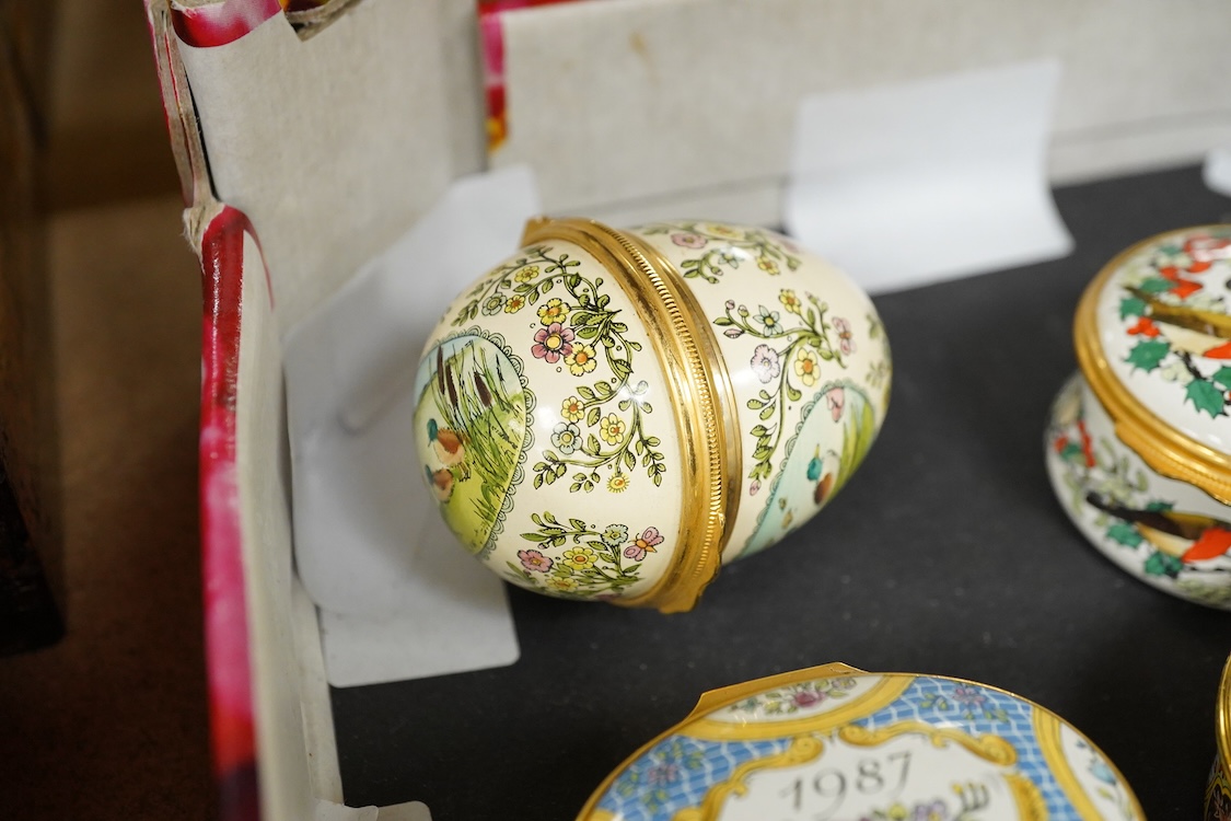 A collection of Halcyon days enamel patch boxes to include one commemorating the Mary Rose ship